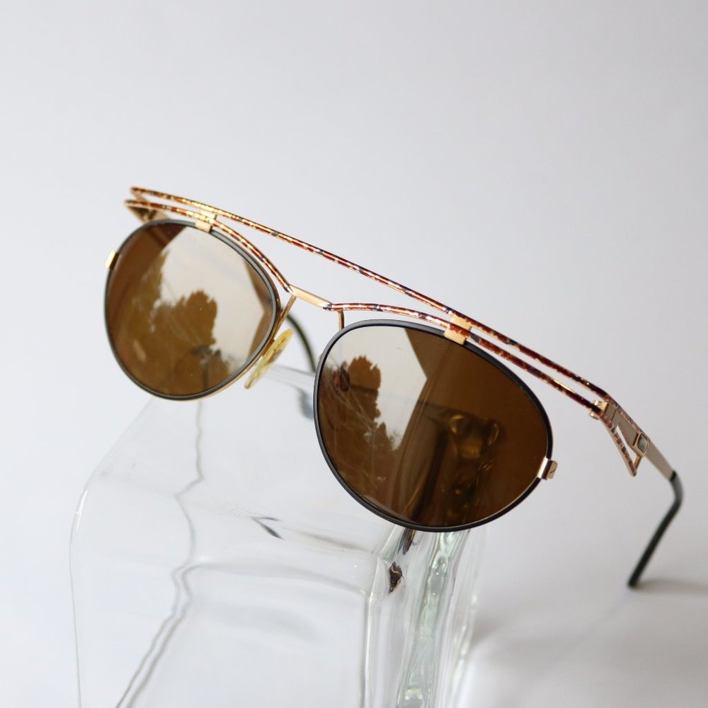 Cazal Gold & Tortoise Legend Art Deco Sunglasses 90s Designer Vintage
